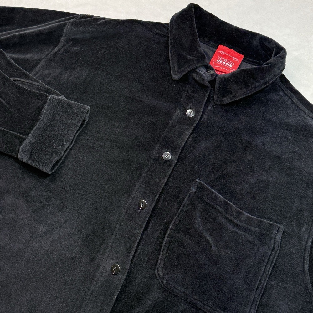 Vintage 90s Venezia Jeans Womens 18/20 Black Velour Shirt Jacket Oversized